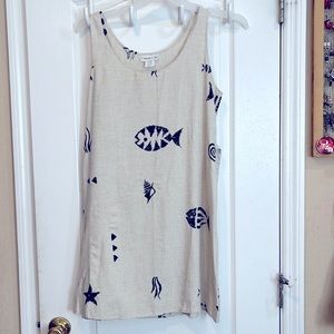 Khaki Sundress with Fish Print - SZ Small